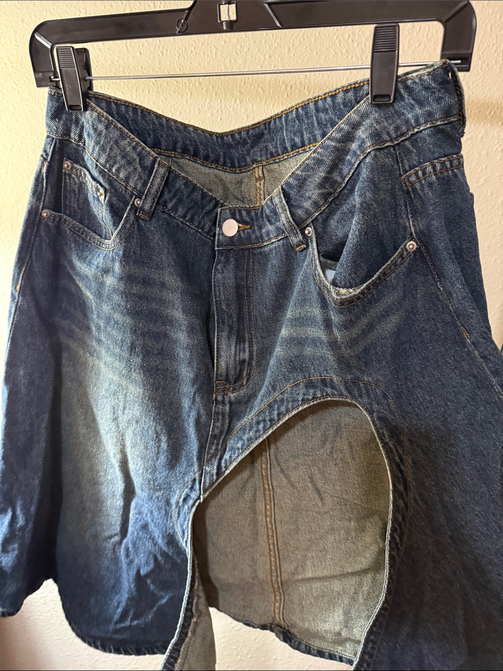 SHEIN Dark Blue Asymmetrical Denim Skirt with Front Cutout - Picture 13 of 16